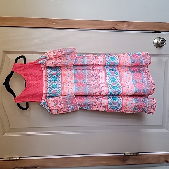 Wonder Nation large 10/12 pink floral/hearts dress with open shoulder sleeves - Picture 4 of 7